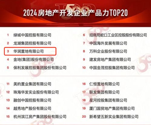 2024房地产开发企业产品力TOP20榜单揭晓，华润置地位列第三